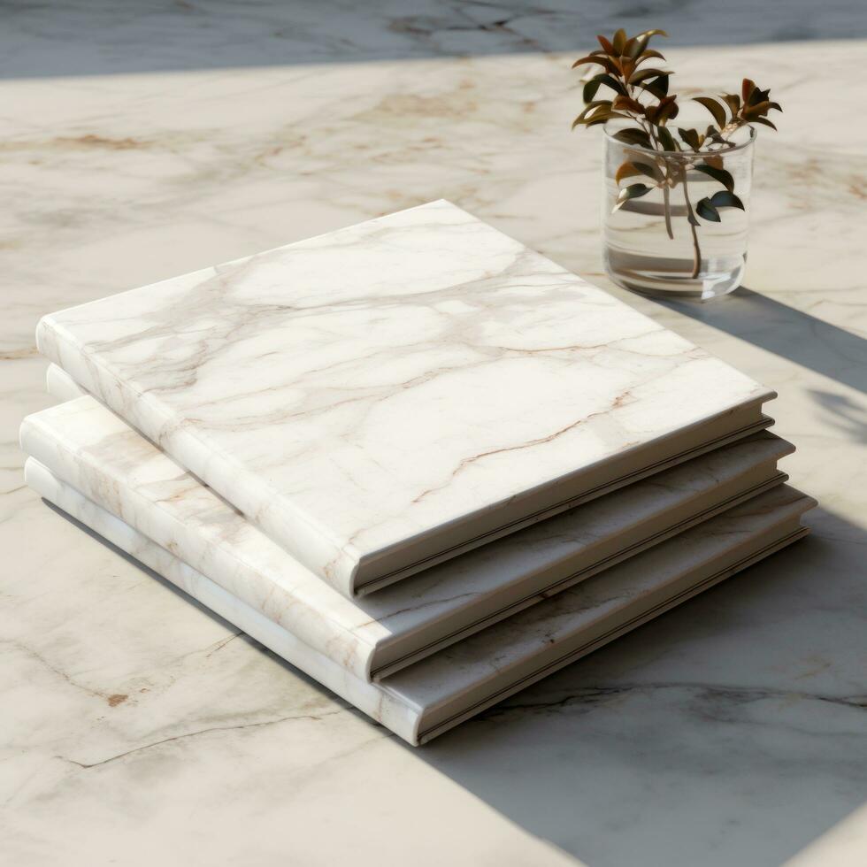 white and square notebook on a marble background photo