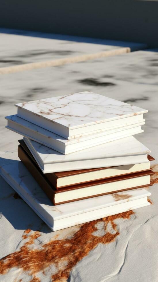 white and square notebook on a marble background photo