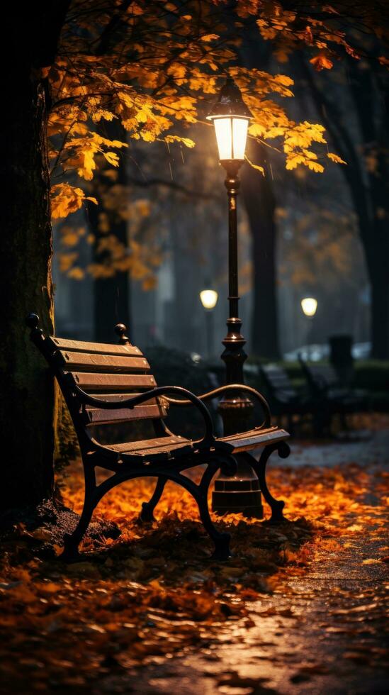 a bench is sitting under some umbrellas on a sidewalk in a rainstorm photo