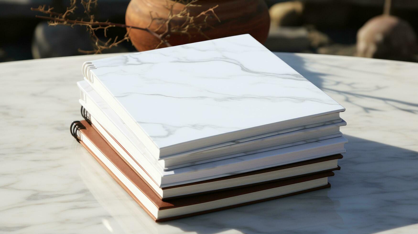 white and square notebook on a marble background photo