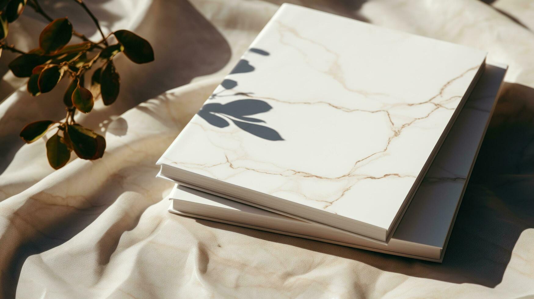 white and square notebook on a marble background photo