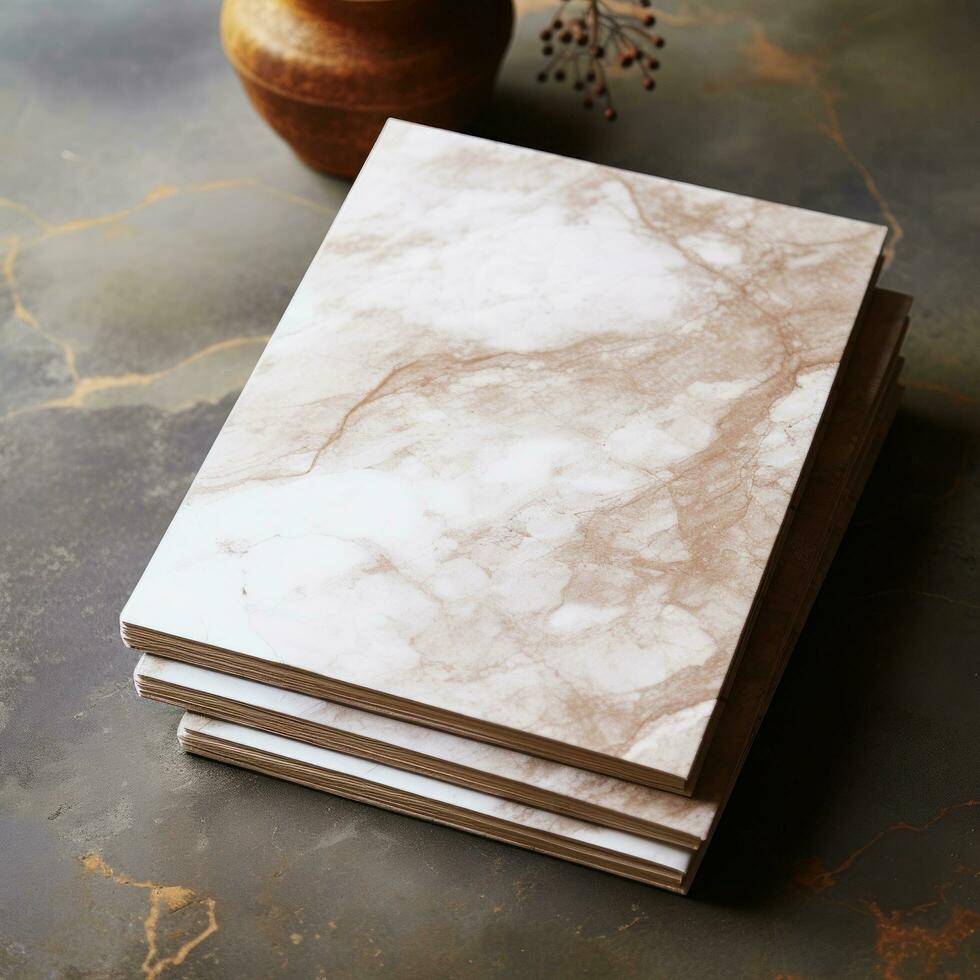 white and square notebook on a marble background photo