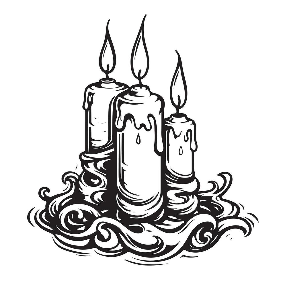 velas derritiendo mano dibujado bosquejo. símbolo de fiesta y romance. vector