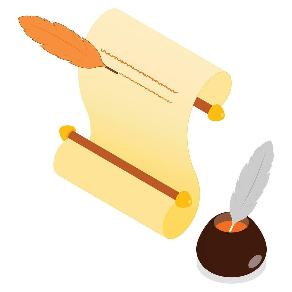 Parchment with Quill writing and ink pot vector