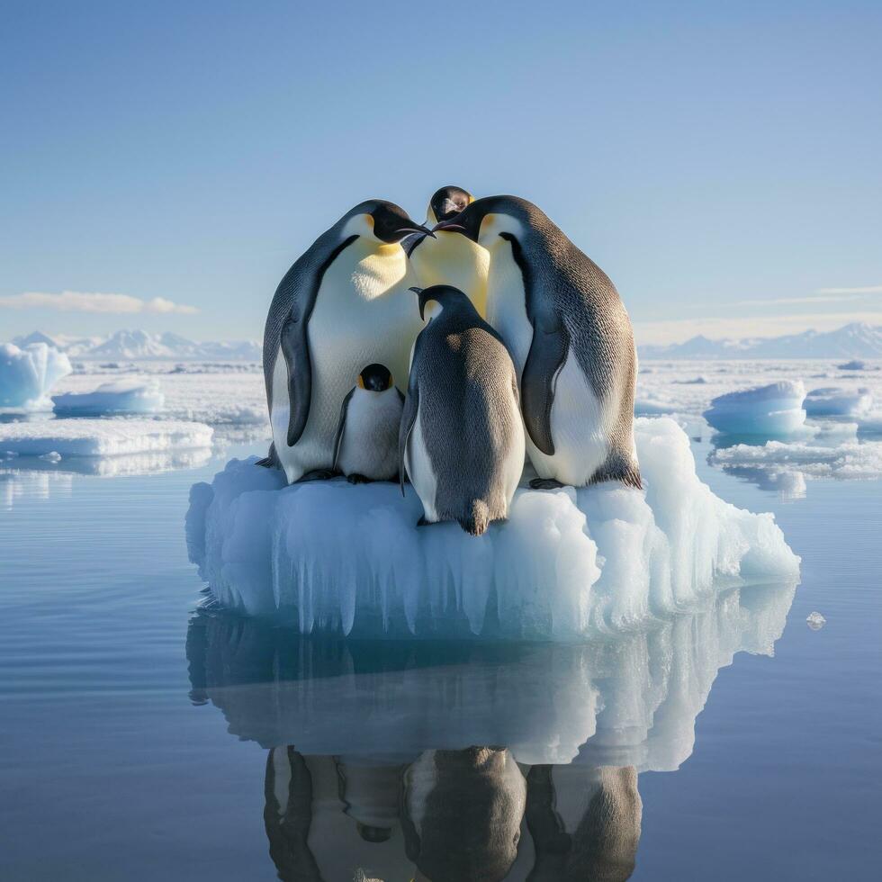 penguins waddling on ice floe photo