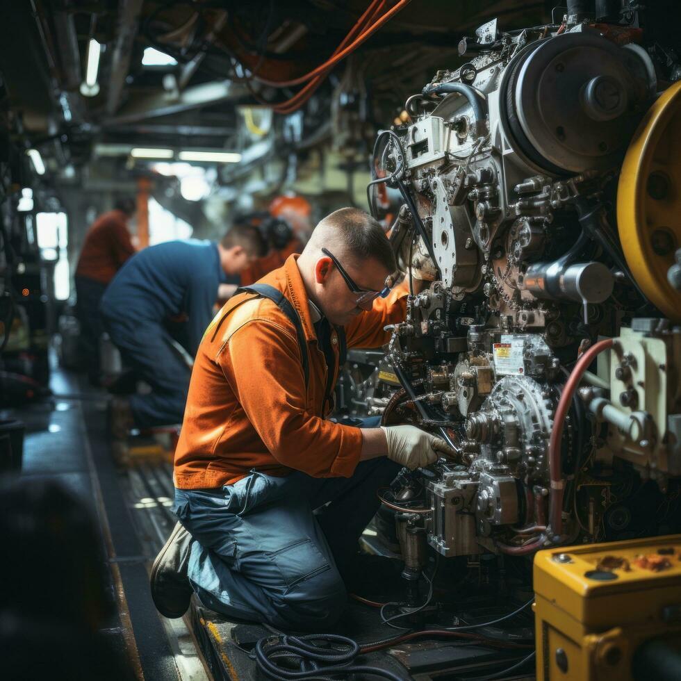 Crew members working on the deck of a battleship photo