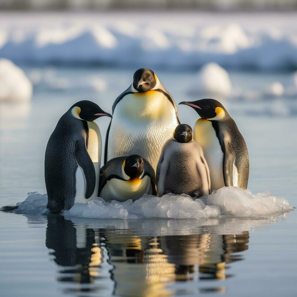 penguins waddling on ice floe photo