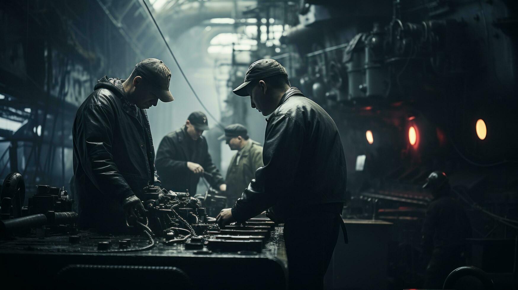 Crew members working on the deck of a battleship photo