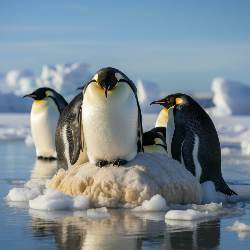 penguins waddling on ice floe photo