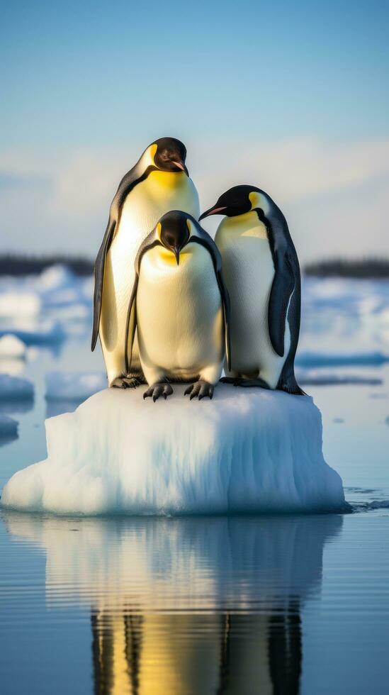 penguins waddling on ice floe photo