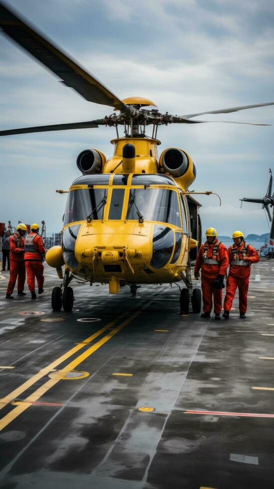 Helicopter landing on the deck of a ship photo