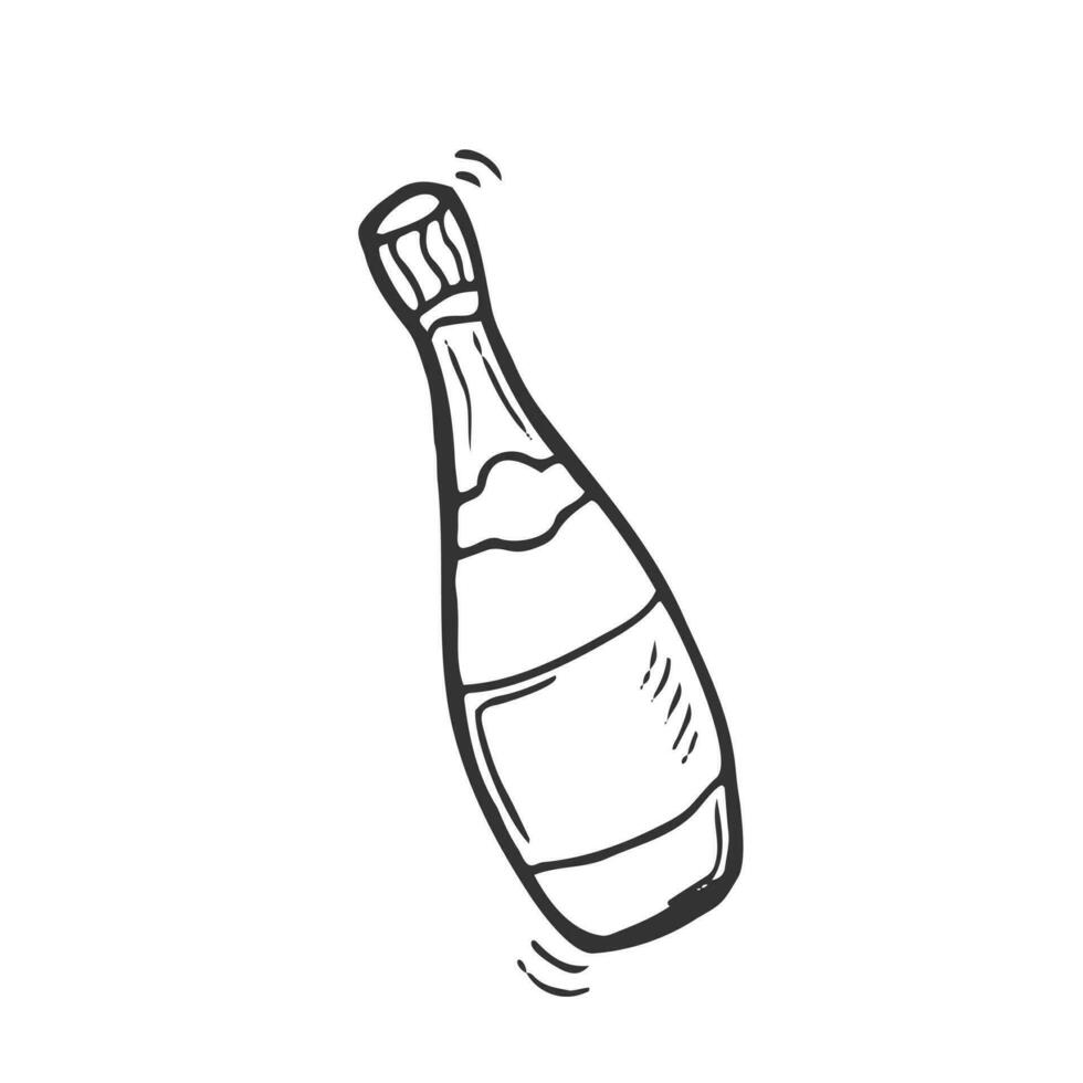 Popping champagne bottle doodle illustration. Popping champagne bottle hand drawn illustration. Champagne doodle illustration vector