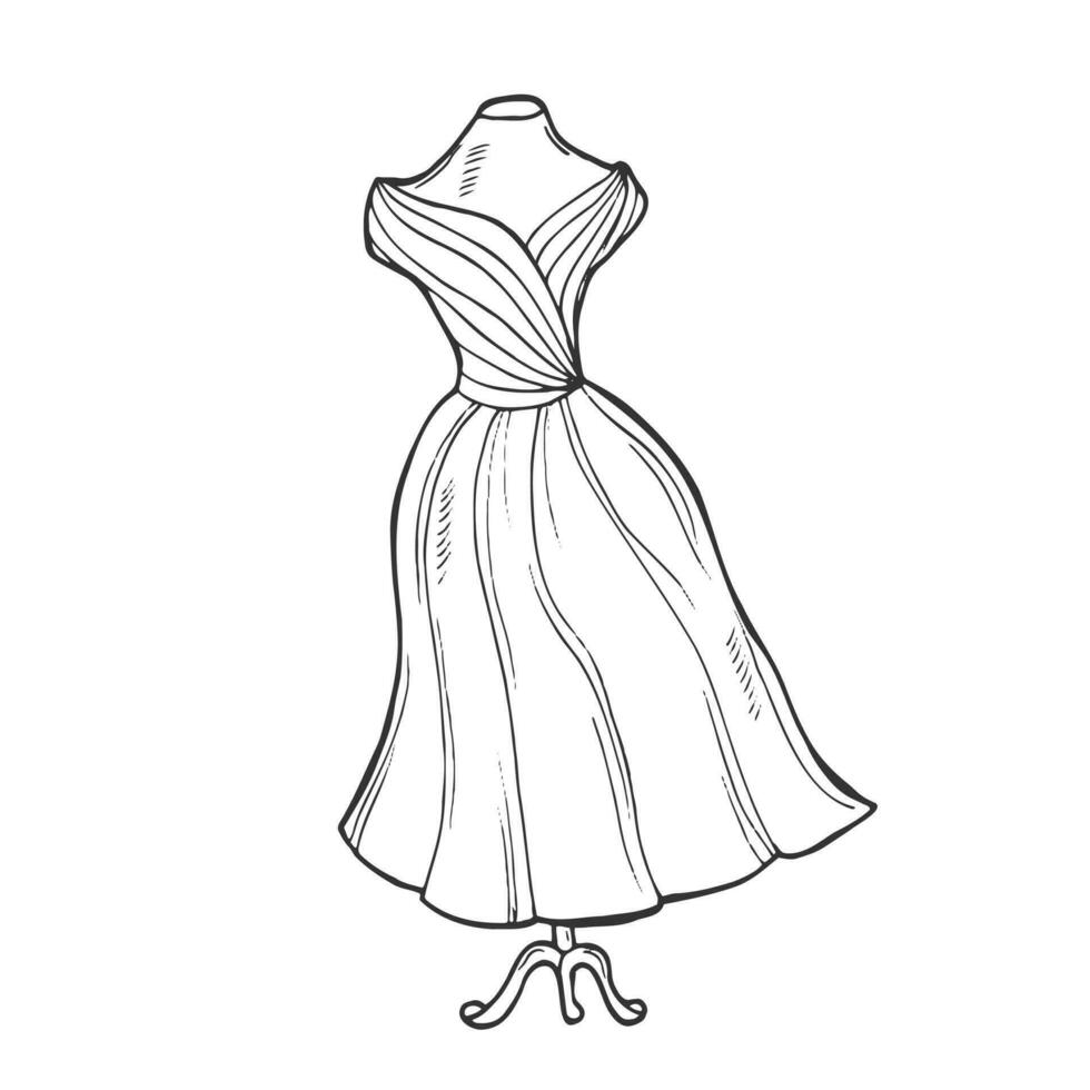 Long wedding dress. Vector sketch. Doodle style dress
