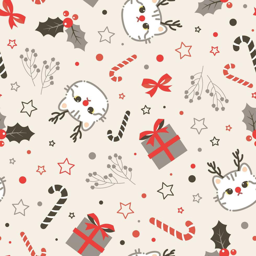 Christmas Seamless pattern with cute cats vector