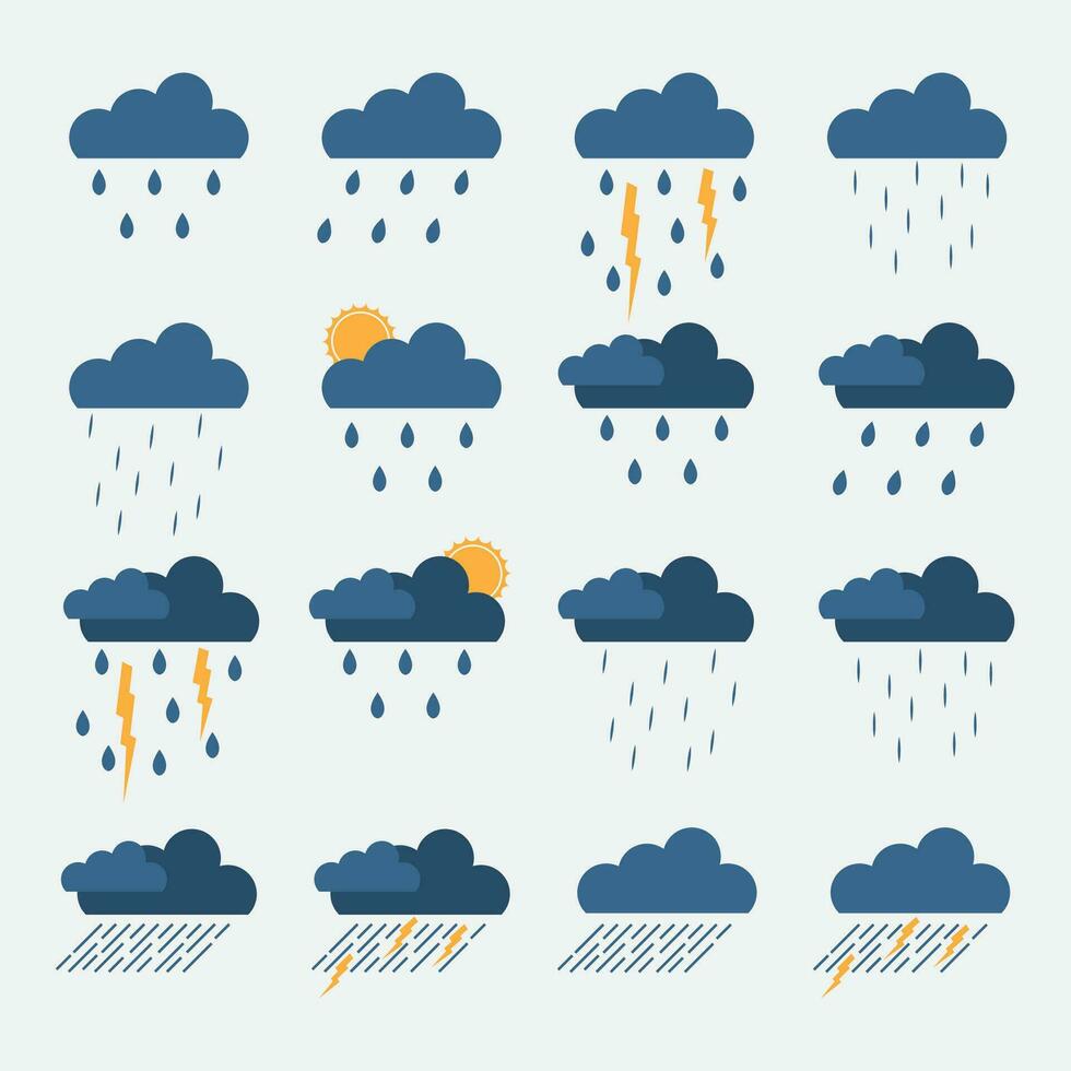 conjunto de lluvia iconos nube lluvia vectores y ilustración. ilustración de diferente lluvia.