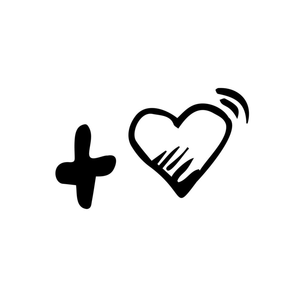 Hand drawn like. Black and white heart in speech bubble. Social network element. Web counter. Simple vector illustration in doodle style. Isolated on white background.