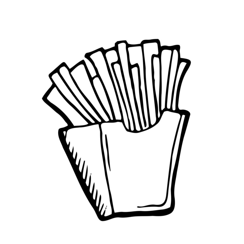 Doodle French fries potato stick. Line sketch of fries vector