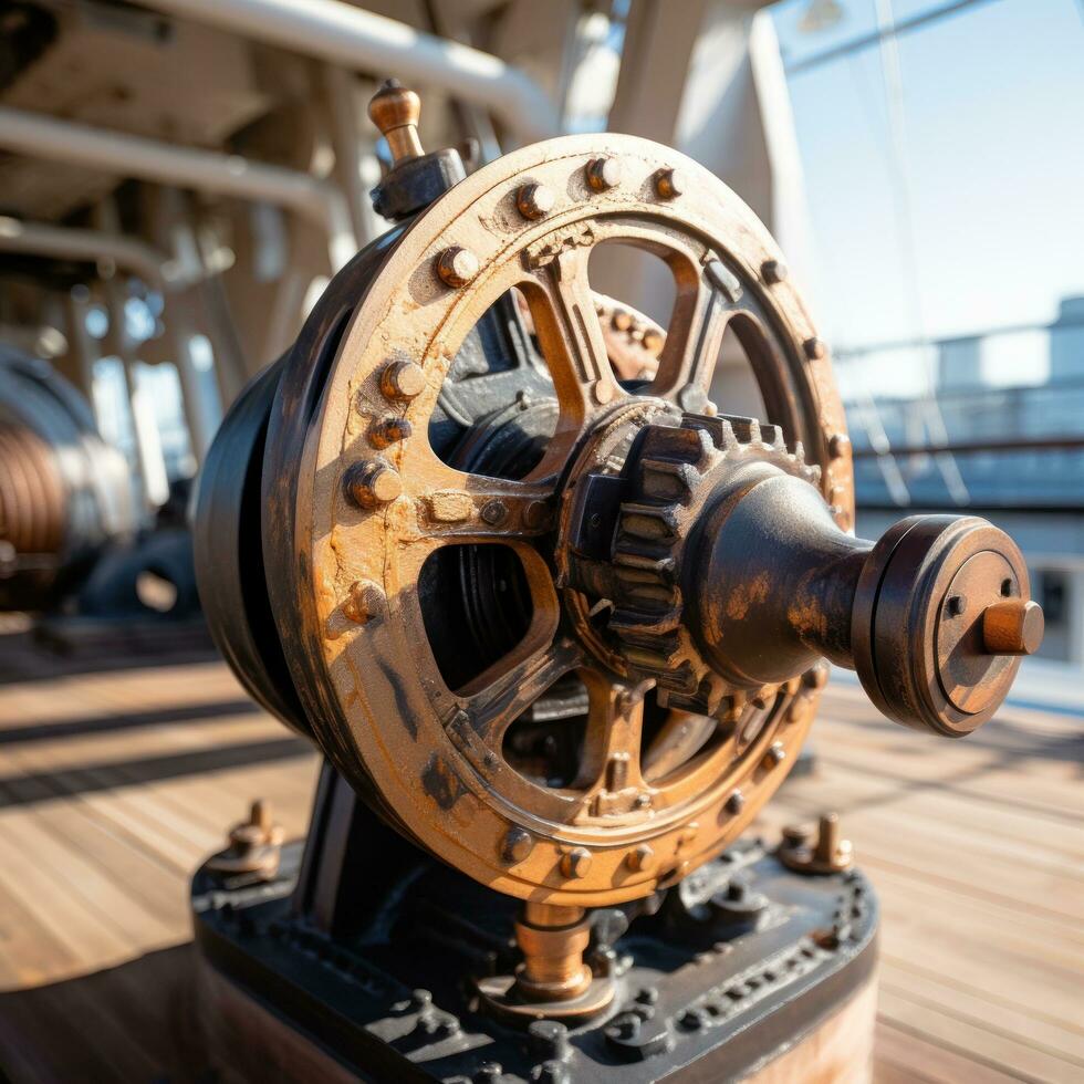 Close-up of a naval cannon on the ship photo