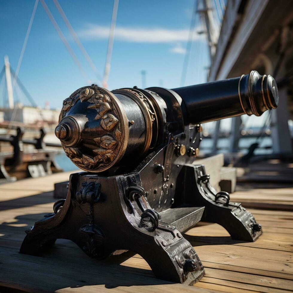 Close-up of a naval cannon on the ship photo