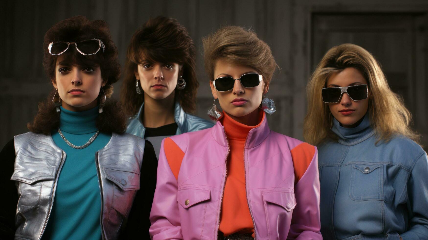 Girls in 80s fashion clothes photo