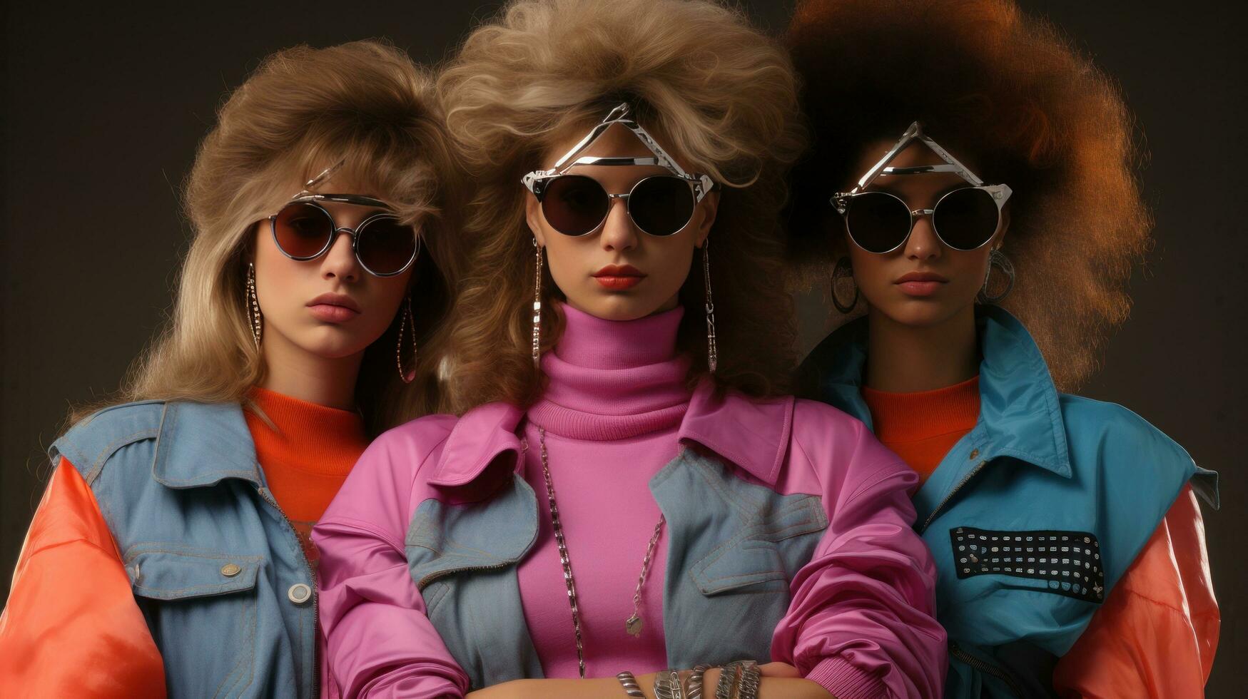 Girls in 80s fashion clothes photo