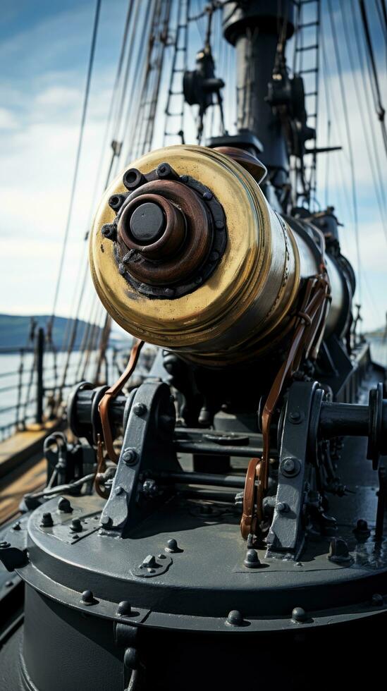 de cerca de un naval cañón en el Embarcacion foto