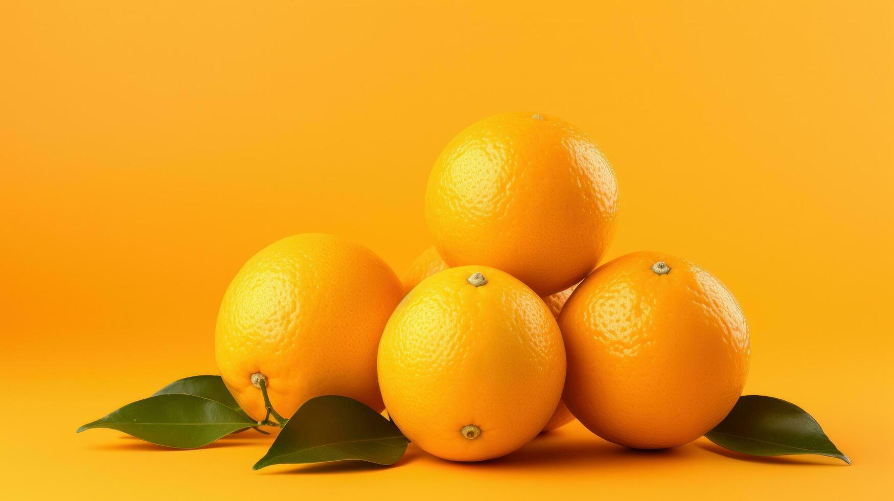 an orange oranges and lemons on yellow background photo