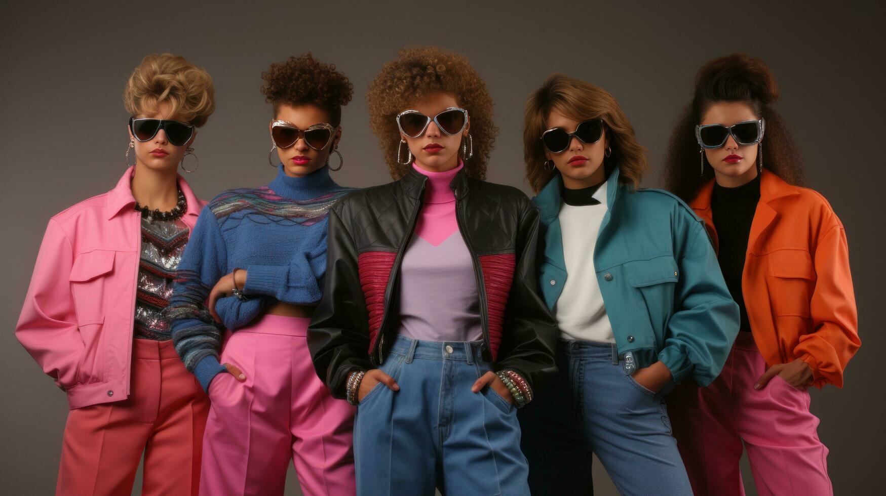 Girls in 80s fashion clothes photo