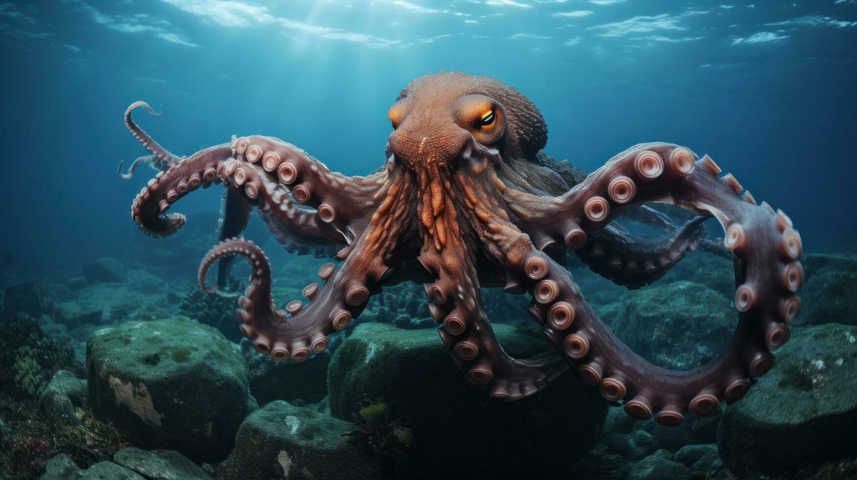 a large octopus swims in the depths of the ocean photo