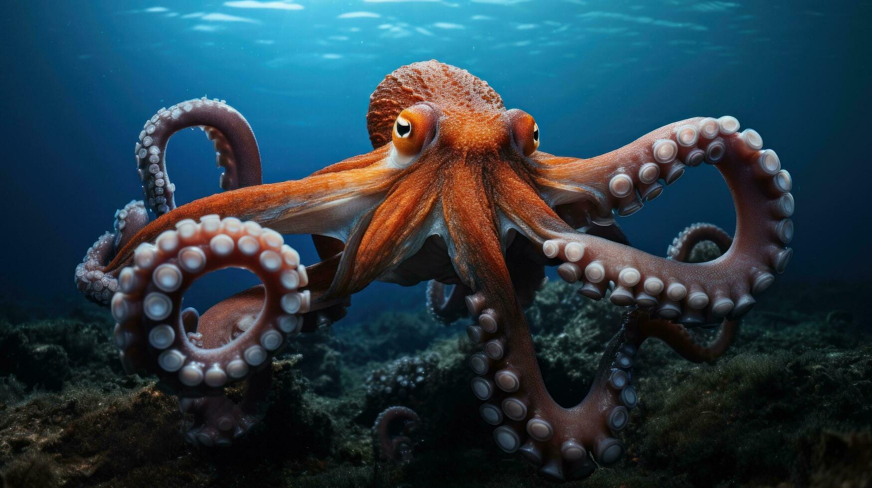 a large octopus swims in the depths of the ocean photo