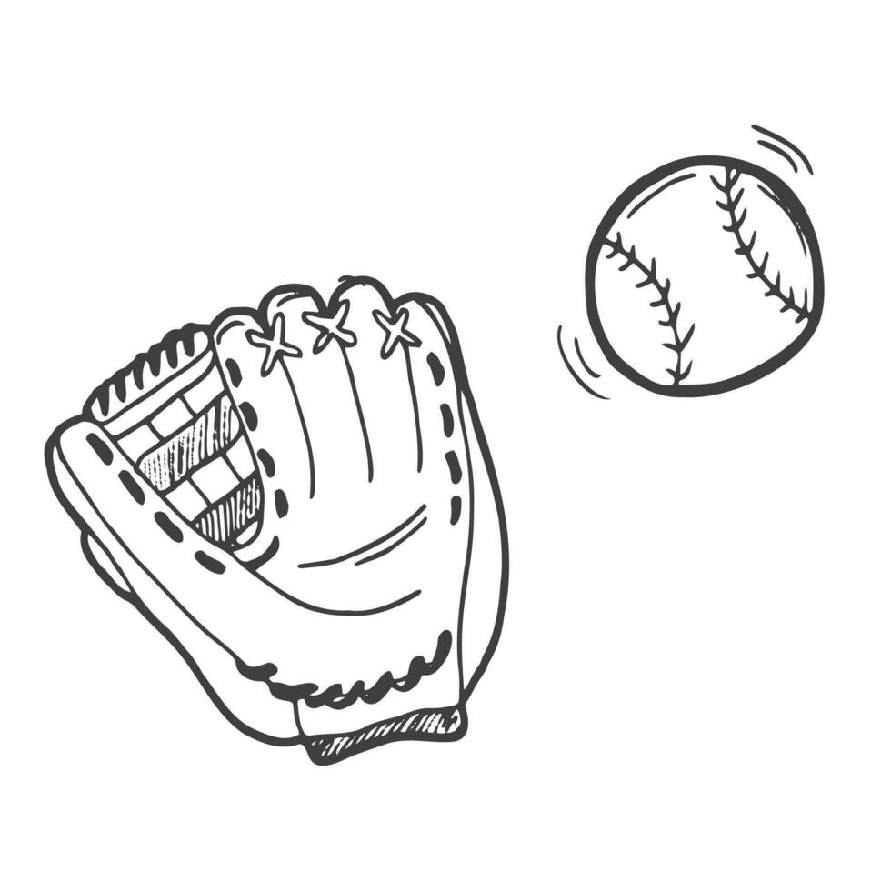 ilustración vectorial en estilo garabato. béisbol. dibujo simple de guante y pelota de béisbol vector