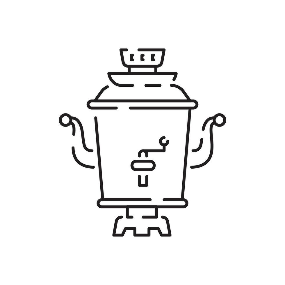 taza para té línea icono icono. tetera o Samovar plano icono. Delgado línea señales para diseño logo, visitar tarjeta. símbolo para web diseño o móvil aplicación taza contorno pictograma. vector