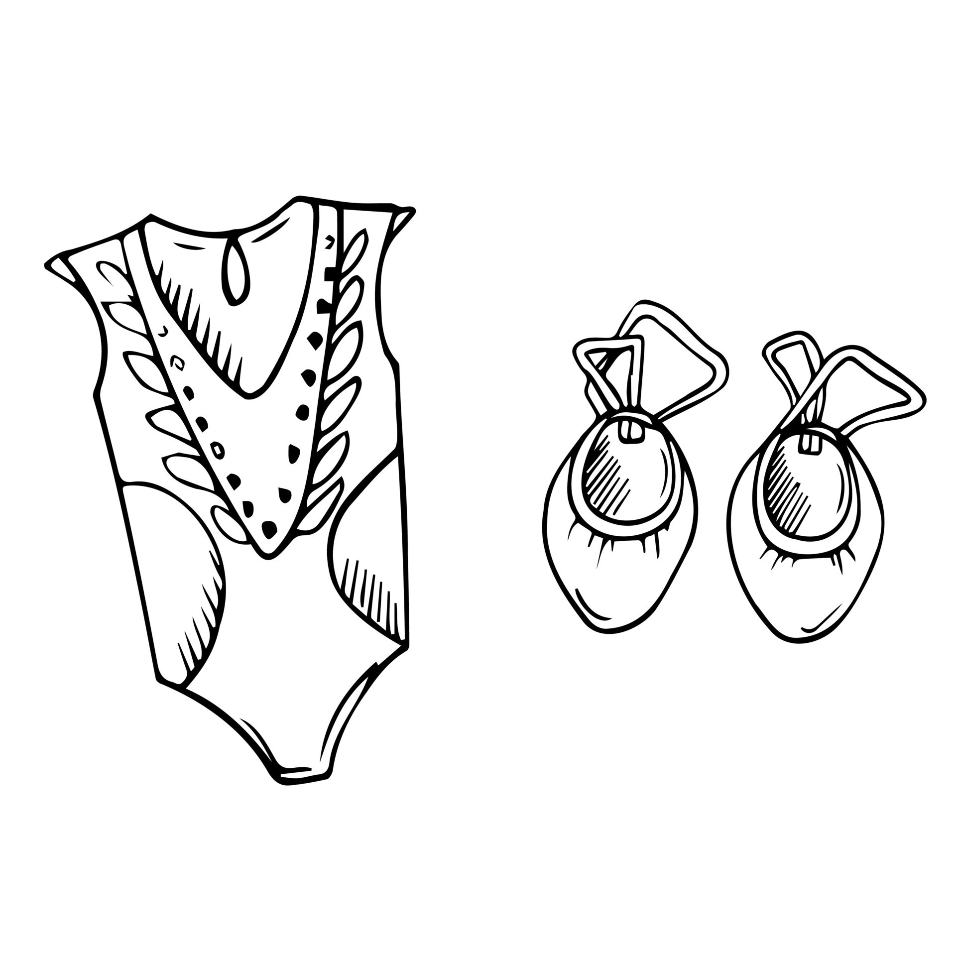 Vector doodle rhythmic gymnastics equipment set. Line art