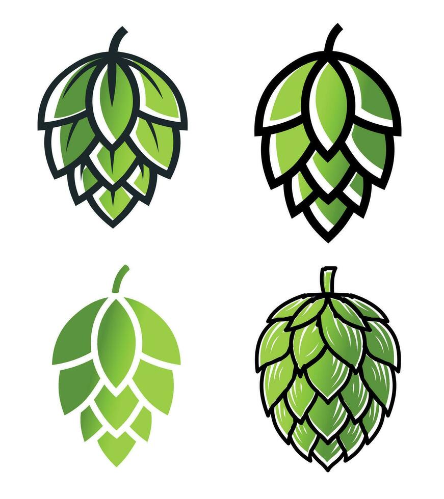 Set of different green hop flowers vector