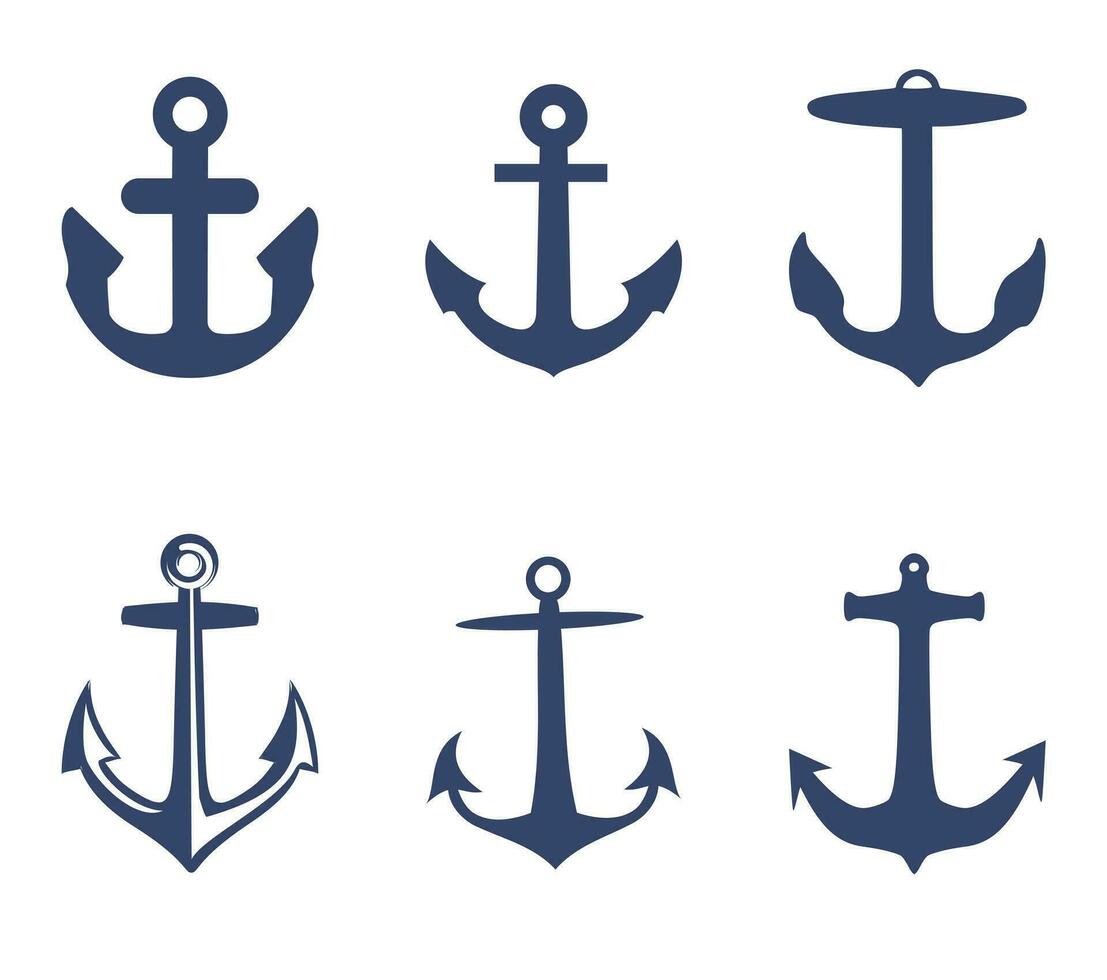Set of silhouettes of ship anchors vector