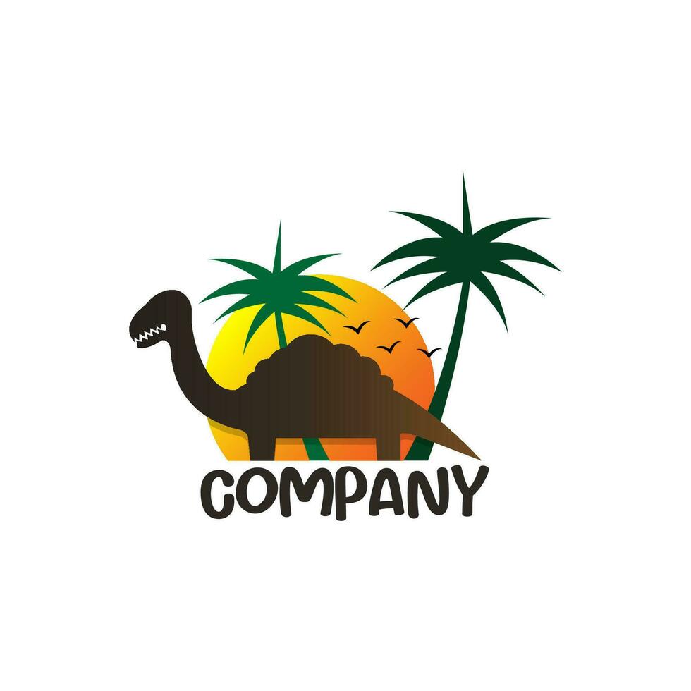 Dino world logo template. Dinosaur park island. Jurassic period retro illustration. Lost world insignia concept. vector