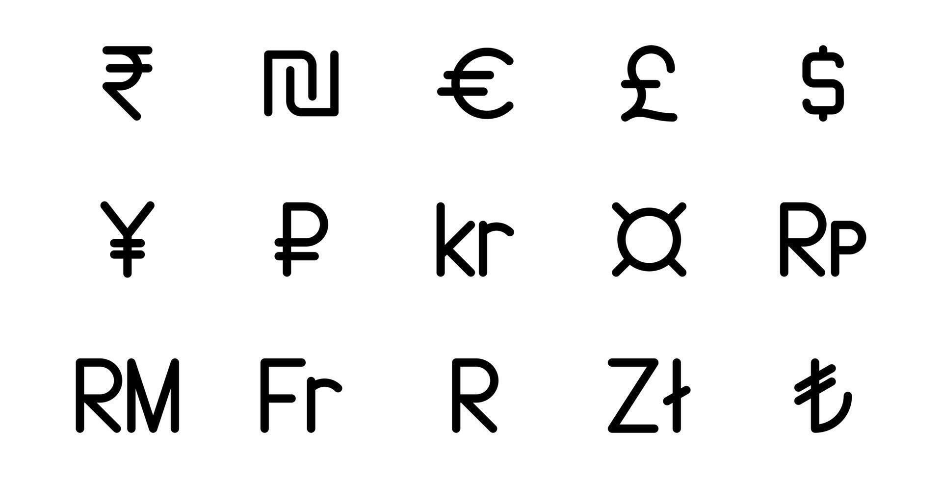 set of icons for currency symbol, vector Illustration