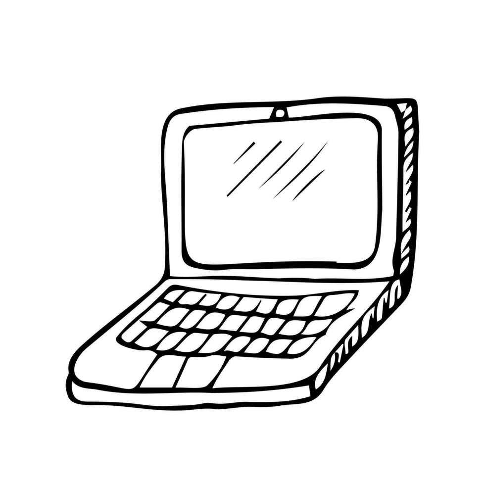 vector doodle laptop, computer hand drawn. isolated on white background