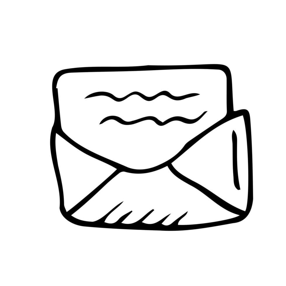 Vector illustration. Hand drawn doodle of opened envelope. Incoming message has been read. Cartoon sketch. Decoration for greeting cards, posters, emblems