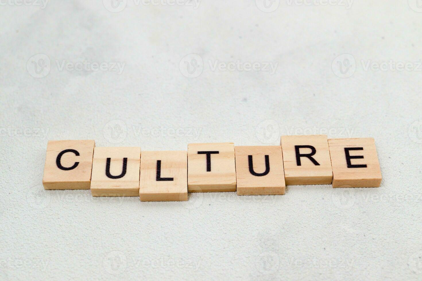 Top view of Culture word on wooden cube letter block on white background. Business concept photo