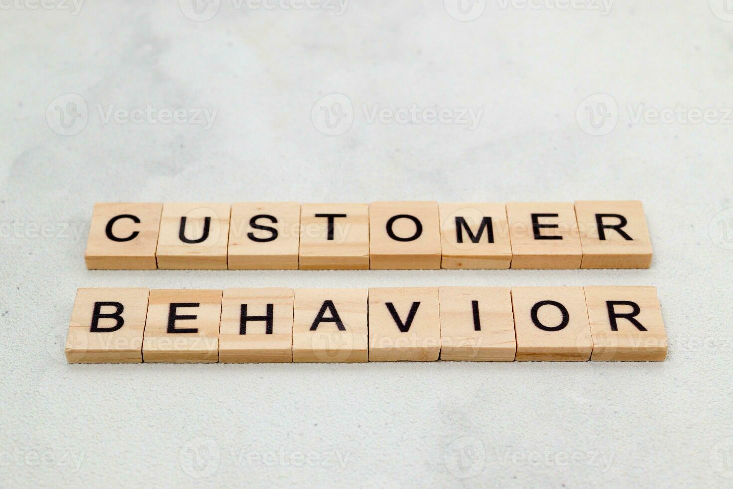 Top view of Customer Behavior word on wooden cube letter block on white background. Business concept photo