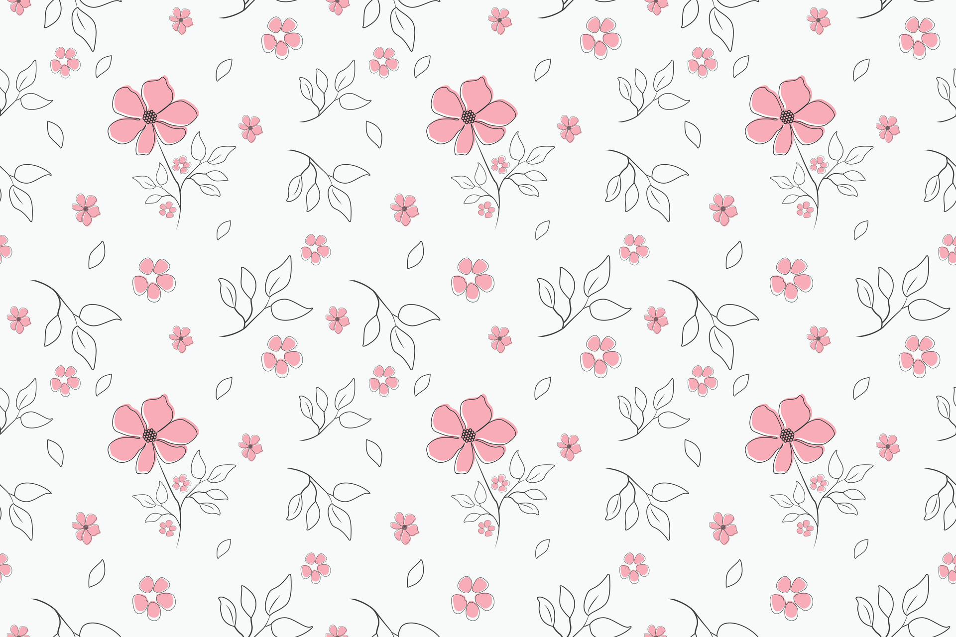 Elegant flower leaves line and pink floral seamless pattern on a white
