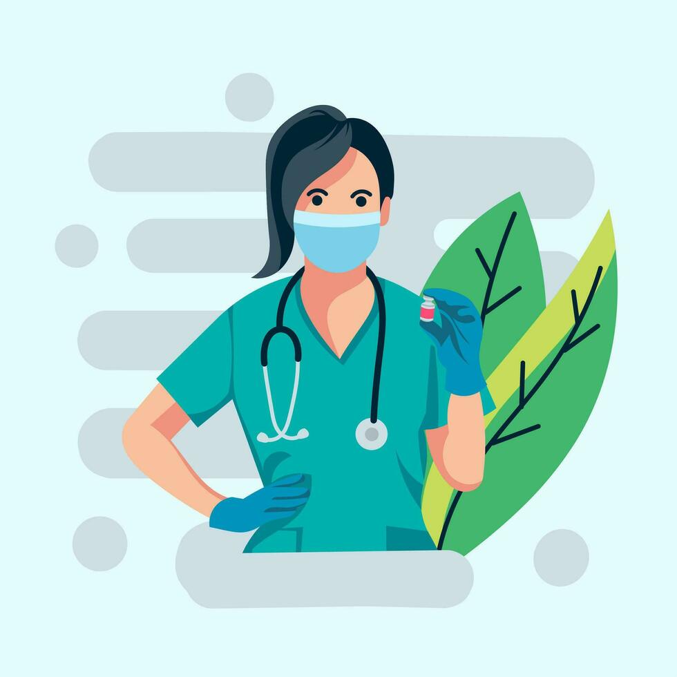 plano diseño personaje, médico demostración medicina en mano, vector