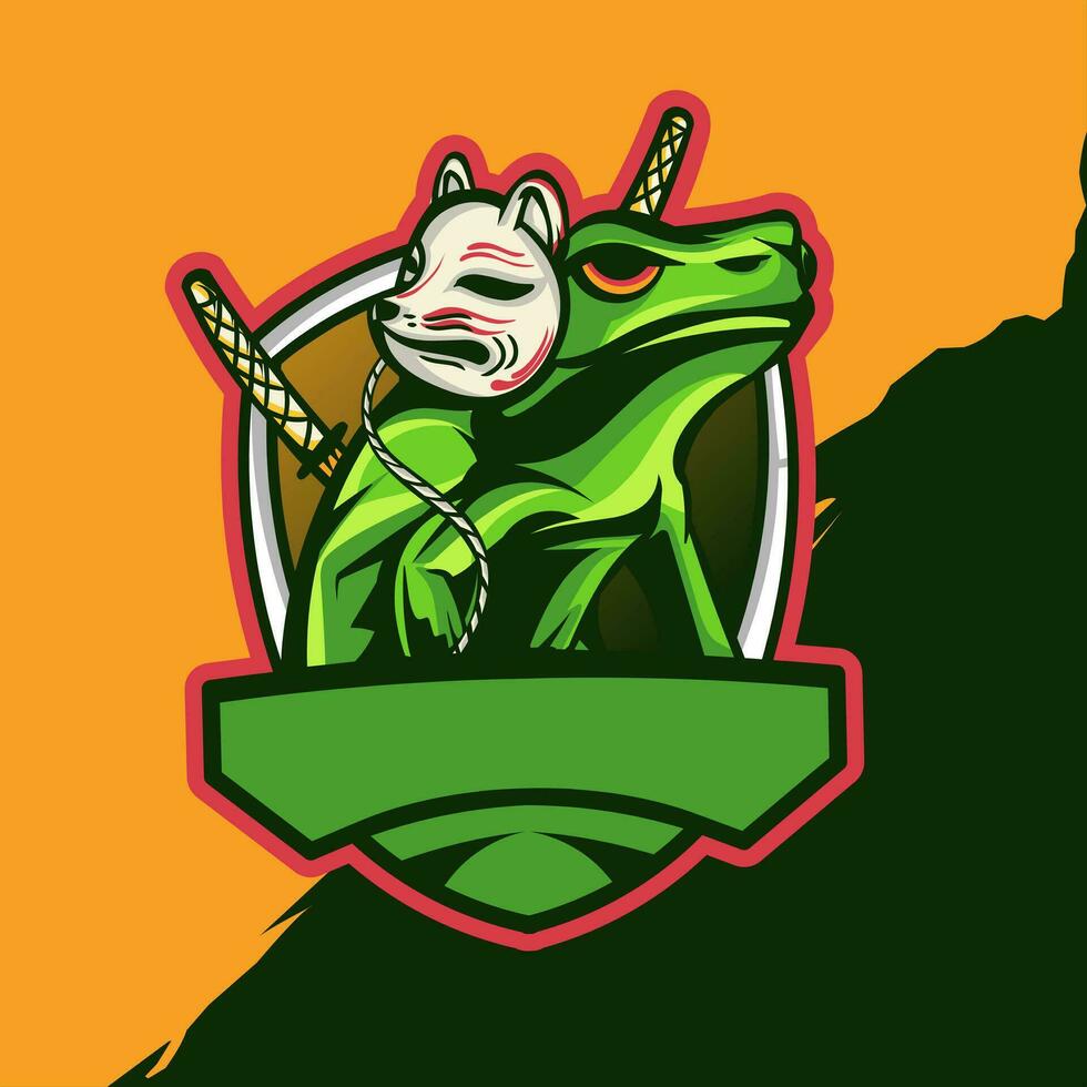 vector illustration, kitsune frog mask on head, esport gaming logo,