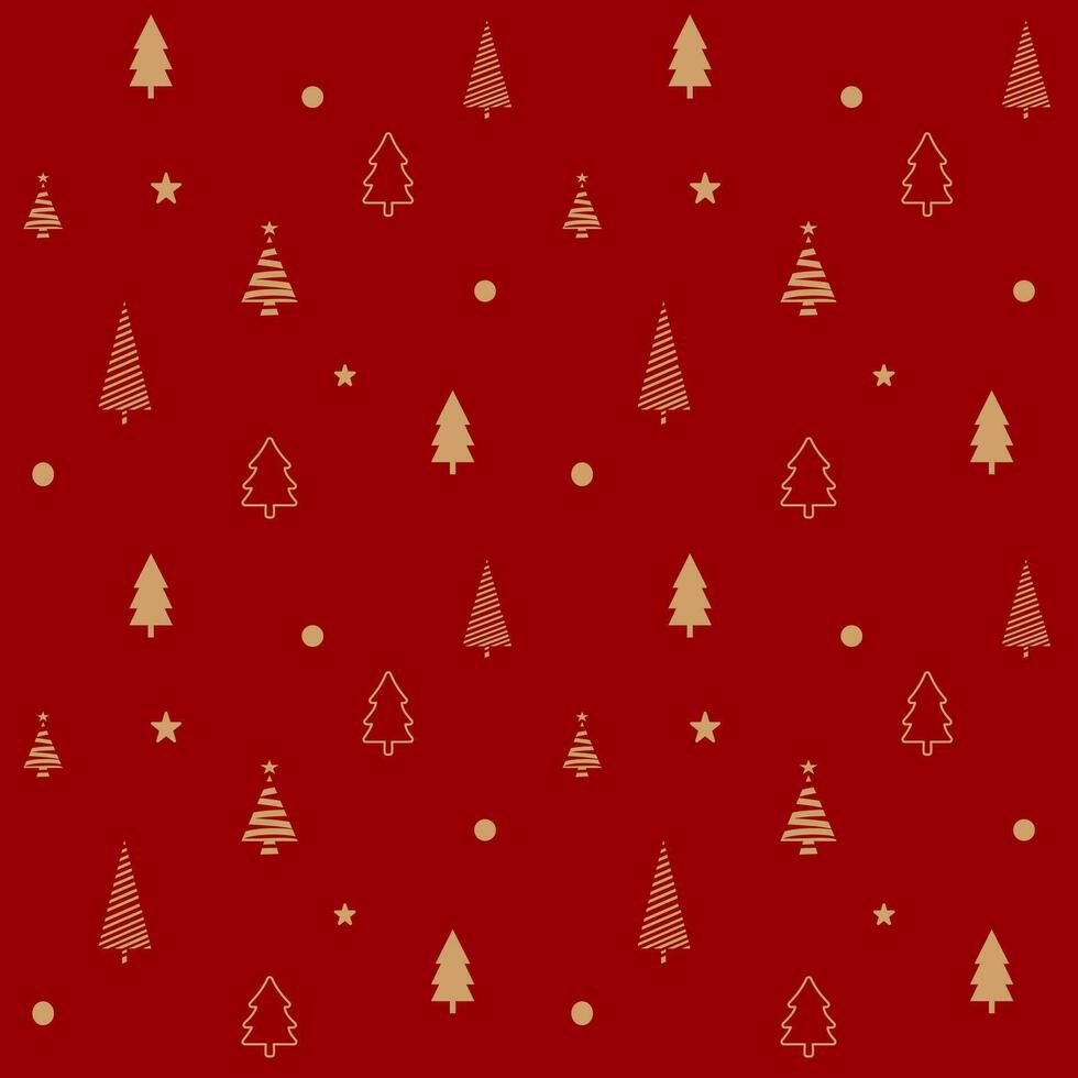 Seamless pattern of Christmas tree minimal style in red background vector