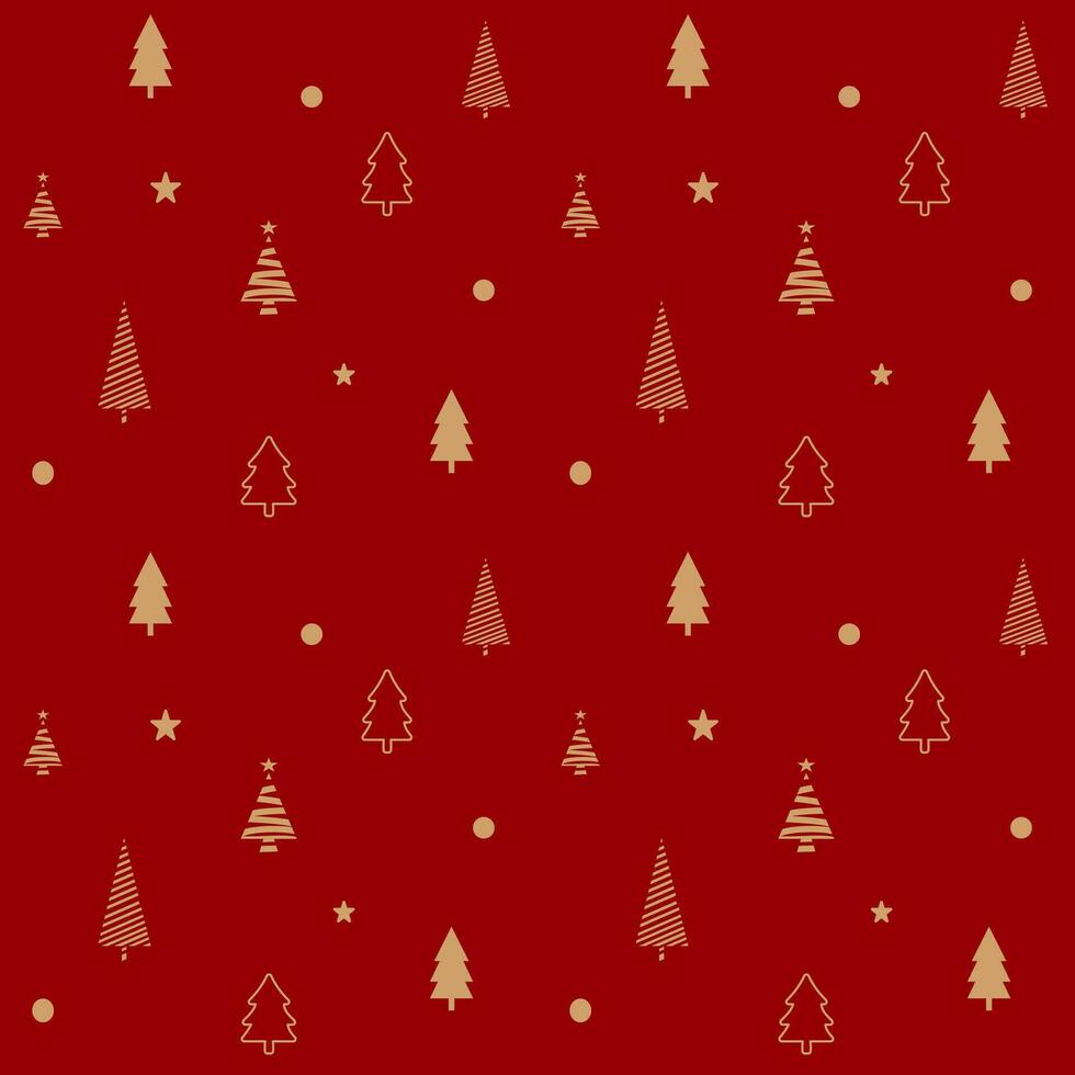 Seamless pattern of Christmas tree minimal style in red background vector