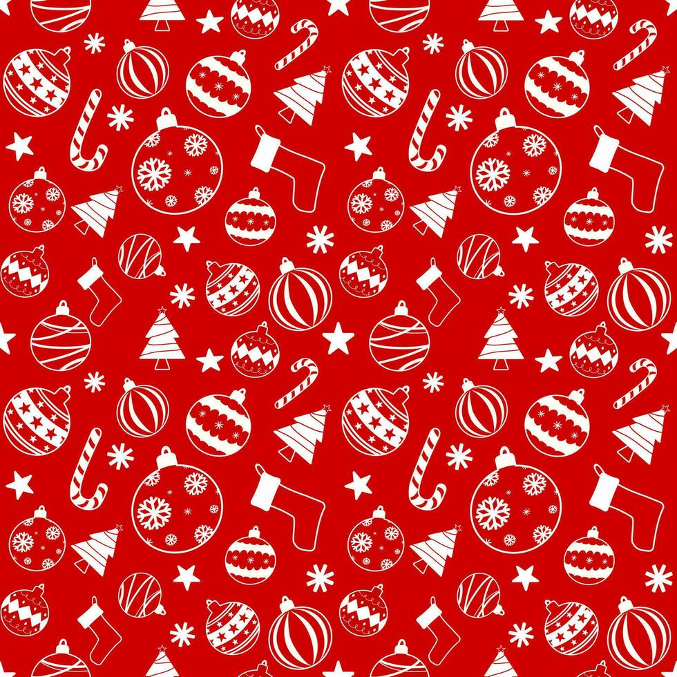 Seamless pattern of Christmas ornaments in red background vector