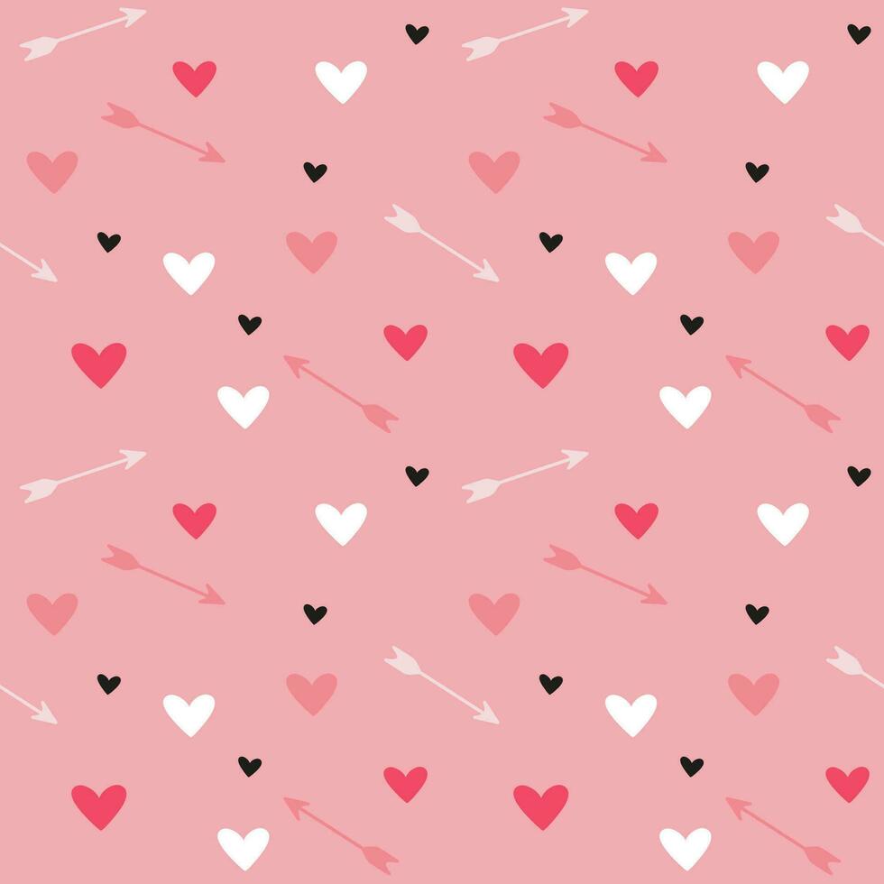 Valentines day seamless pattern with hearts and arrows vector