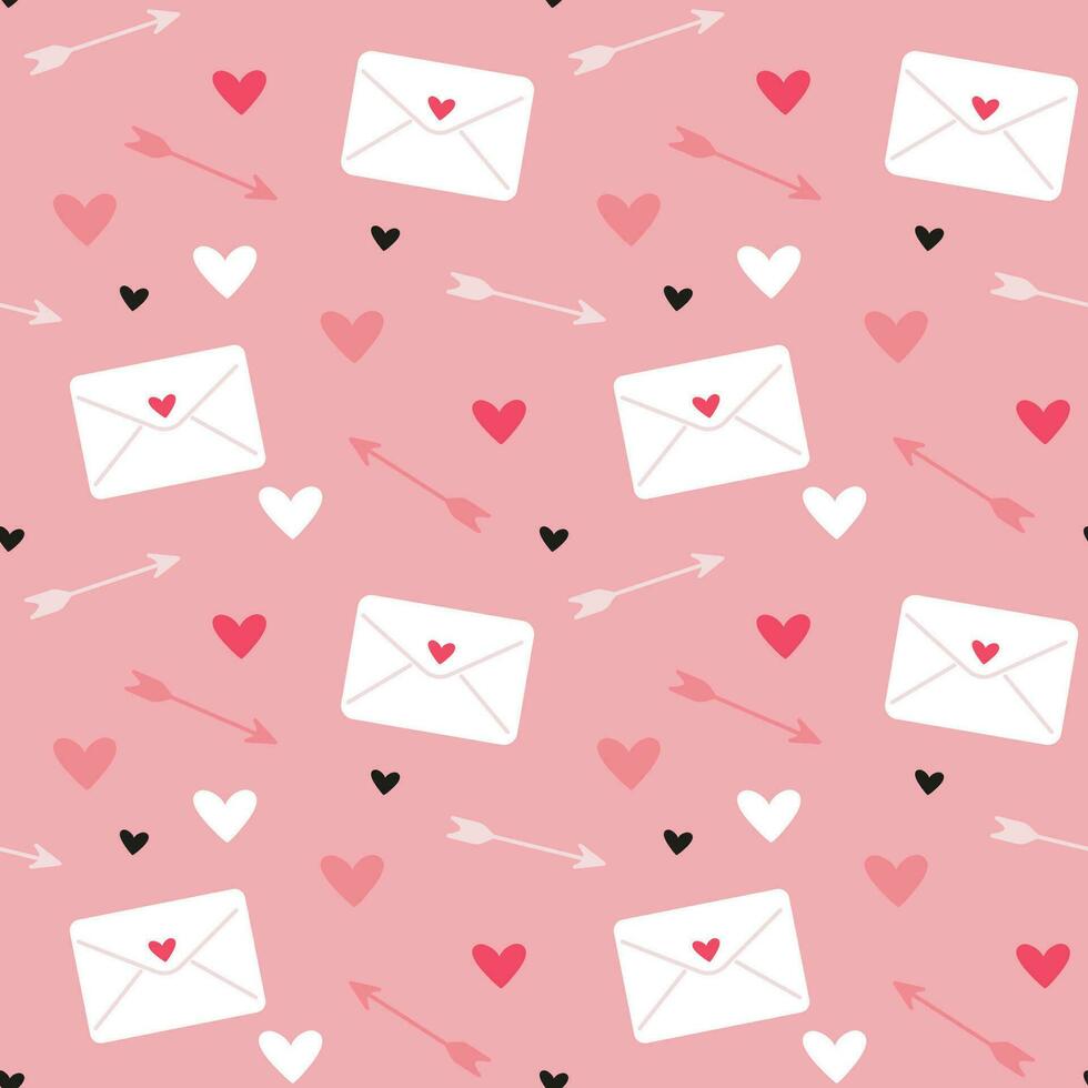 Valentines day seamless pattern with hearts, arrows vector