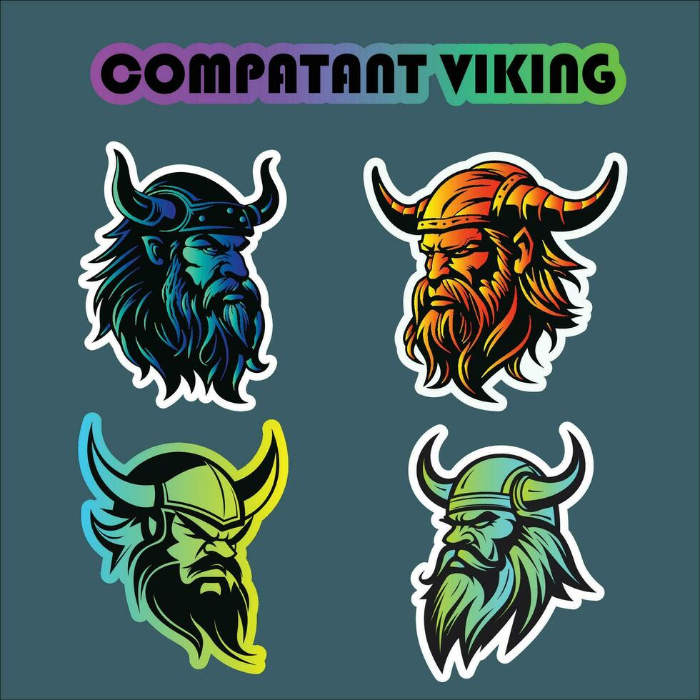 Four Viking Stickers on Dark Gray Background vector